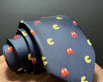 Retro Arcade Gamer Tie: Embroidered Pixel Ghosts - Geek Wedding