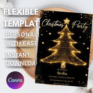 Christmas Tree Party Invite Editable Red Gold Holiday Party Invite Digital Download Christmas Party Invitation Template Invitation Christmas