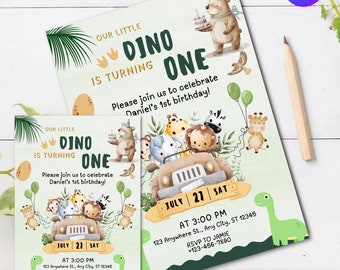 Dinosaur 1st Birthday Invitation Template, Printable Birthday Invitation, 1st Birthday Boy Dino Dinosaur First Birthday, Dinosaur Birthday,