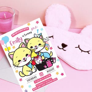 Kitten Birthday Invitation, Editable Birthday Invitation, Pink Girls Birthday Invitation, Cute Kitty Digital Invite, Download Canva Template