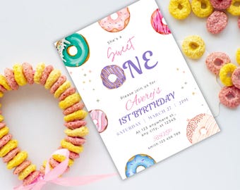 Sweet One Birthday Invitation, She's a Sweet One 1st Birthday Invitation Pink Donut Birthday Invite Printable 1st Birthday Girl Invitation,