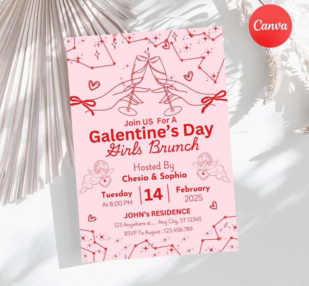 Galentine S Day Invitation Template, Pink and Red Bow for Valentine's ...