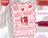 Galentine's Day Invite,  Doodle Hand Drawn Cupid Coquette Editable Valentine's Party Text Invitation Template, Galentine's Girls Night,
