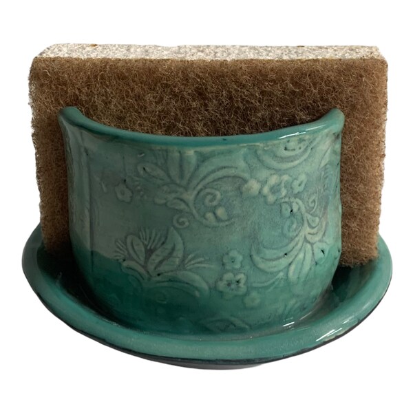Handmade,Wheel Thrown Aqua Green Ceramic Sponge Holder Stoneware Clay Pottery Ready to Ship