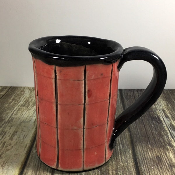 Red and Black Handmade Ceramic Rustic, Farmhouse and Cabin Style Mug On Sale