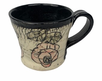 Handgemachter Keramikbecher, rustikaler Becher, Vintage und gealtert inspirierter Becher mit Daumenstütze, versandfertig