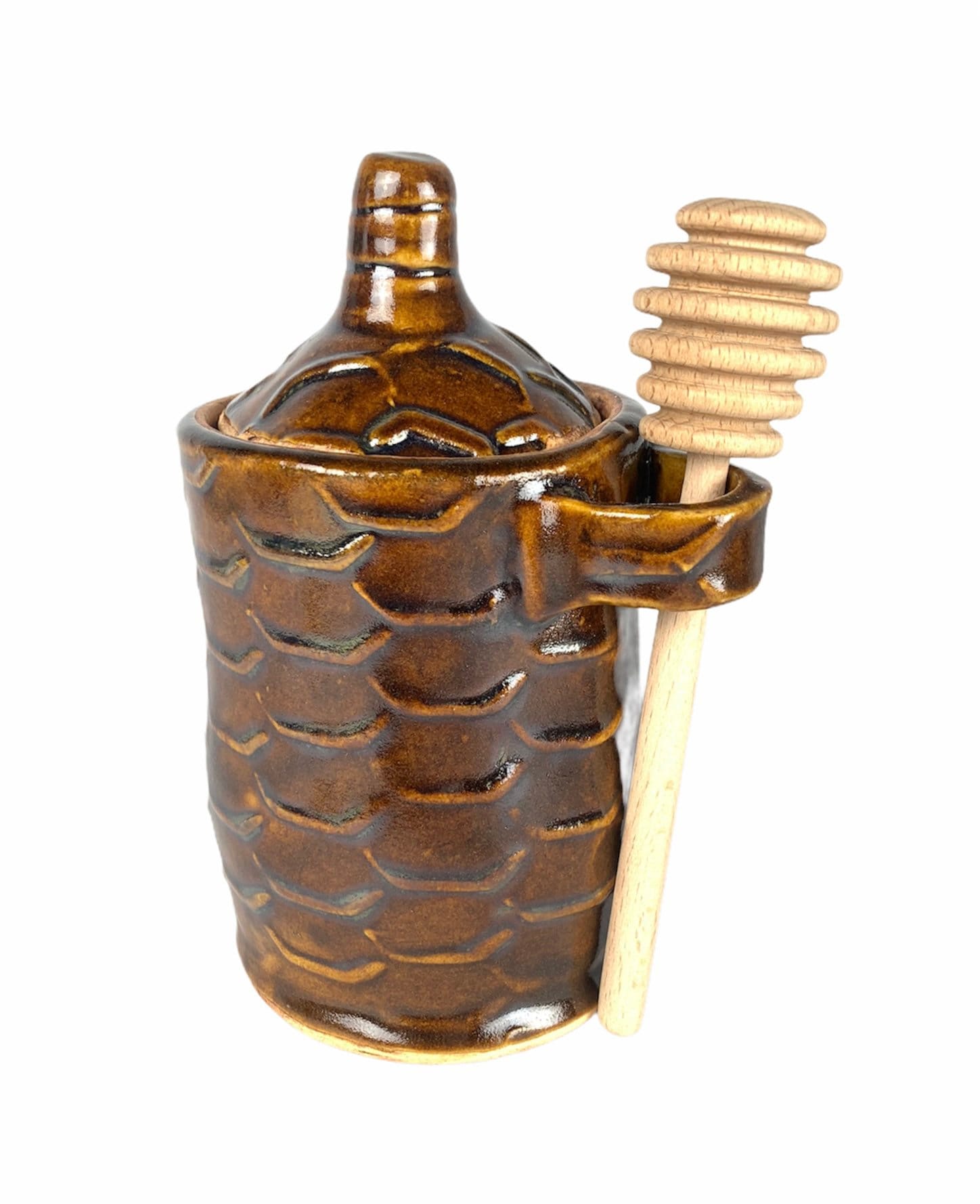 Ceramika Artystyczna Honigdose / Honigtopf 0,35L, Bunzlauer Keramik, Katzen- & Bienenmotiv, 17,5 Cm