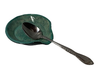 Handmade Aqua Green Ceramic Spoon Rest Wheel Thrown Clay Pottery
