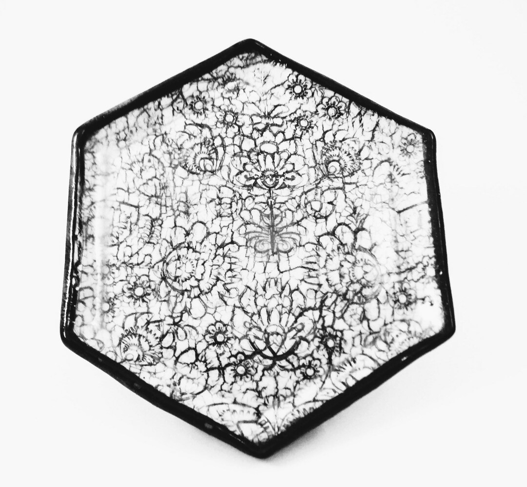 Handmade Ceramic Serving Plate Black and White Distressed, Aged and