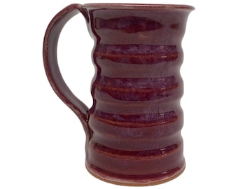 Large Curvy Burgundy Mug Wheel Thrown Stoneware Clay Pottery Ready to Ship