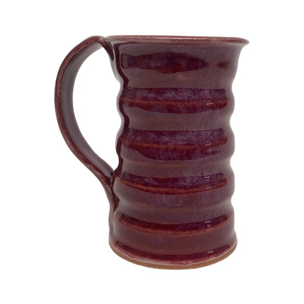 Large Curvy Burgundy Mug Wheel Thrown Stoneware Clay Pottery Ready to Ship