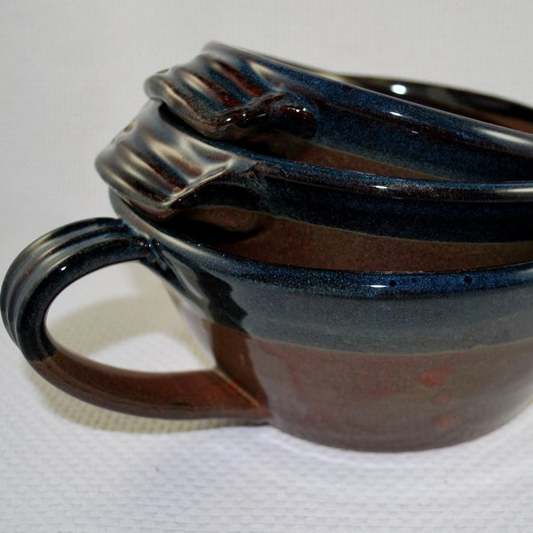 Set of Three Nesting Batter Bowls with Handles/Wheel Thrown Stoneware Pottery Free Shipping