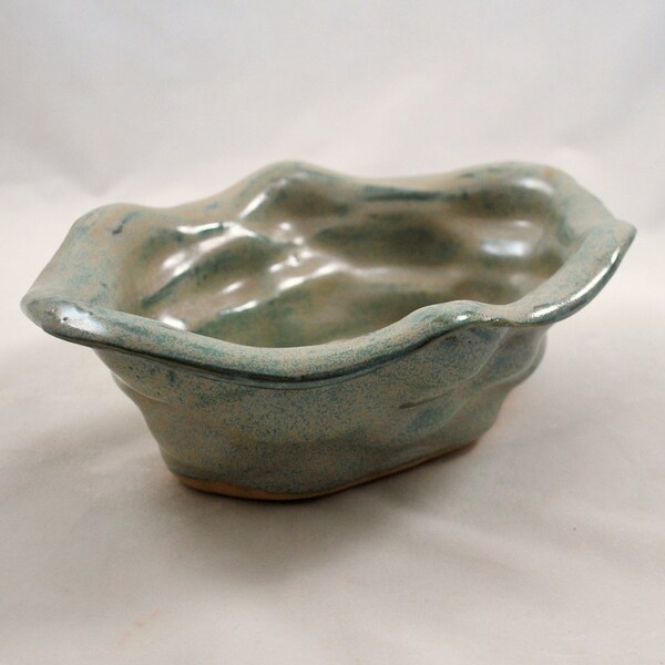 Wavy Aqua Green Ceramic Bowl Stoneware Clay Pottery On Sale