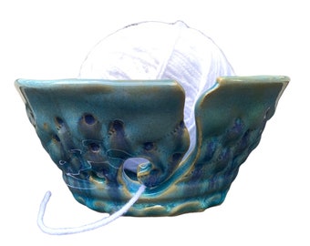 Handmade Ceramic Yarn Bowl-Knitting Bowl-Crochet Bowl-Teal and Purple-Ready to Ship