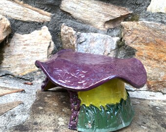 Colorful Purple, Yellow and Green Handmade Ceramic Toad House, Toad Adobe, Gnome House, Stoneware Clay Pottery, Ready to Ship