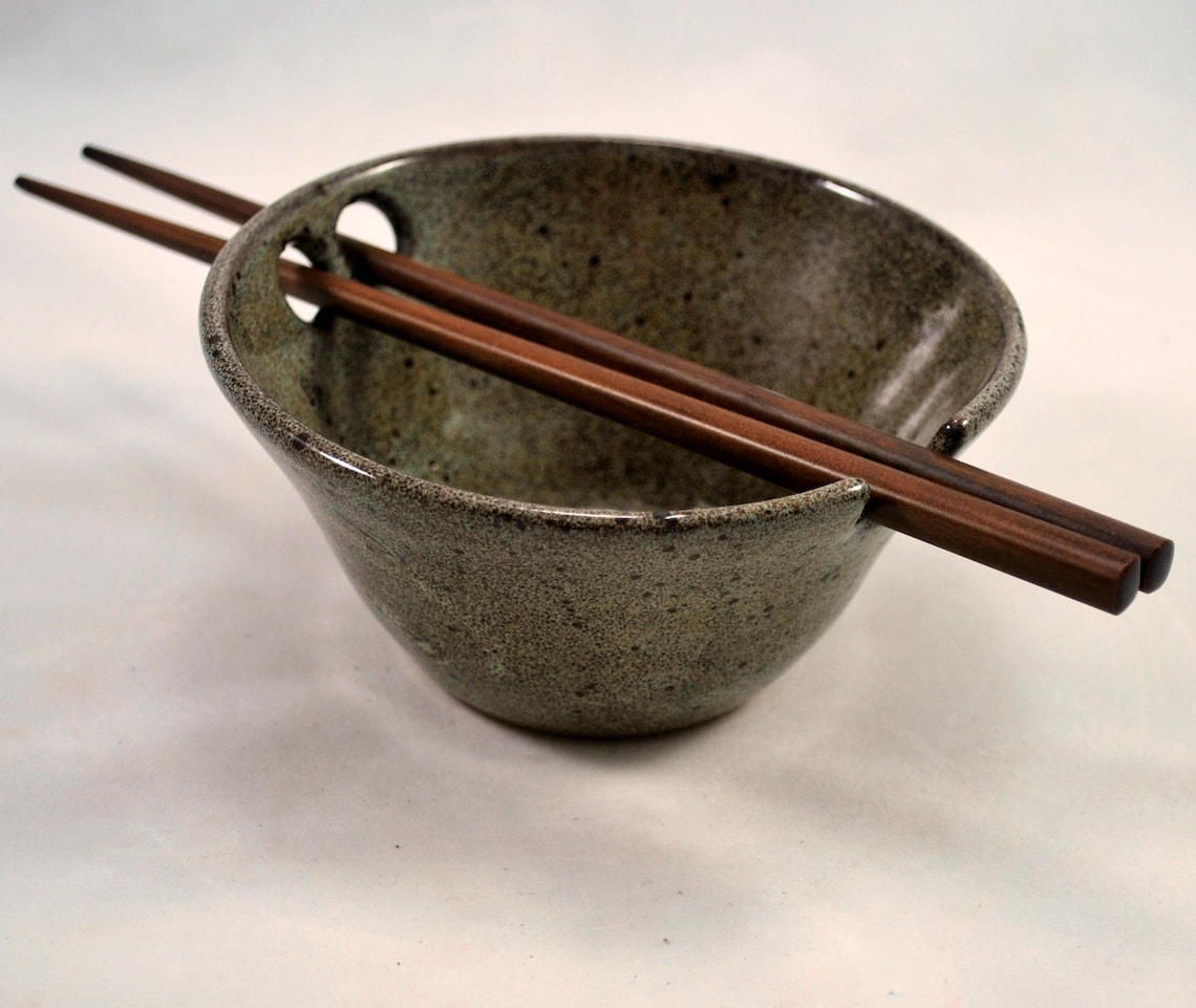 Rice Bowl with Chopstick Rest/Wheel Thrown Pottery Etsy