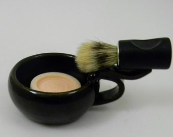 Black Ceramic Shave Mug Gift Set for Him Wheel Thrown Stoneware Pottery On Sale