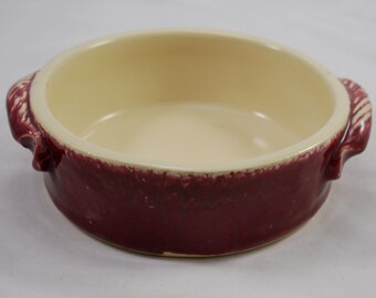 Handmade, Wheel Thrown Burgundy and White Ceramic Personal Size Casserole On Sale