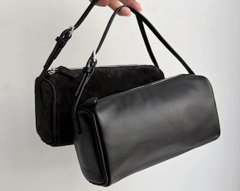 90s Leather Pouch, 90s Bag, Women&#39;s Small Top Handle Bags, Mini Tote Bags