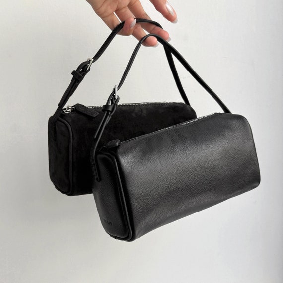 90s Leather Pouch, 90s Bag, Women's Small Top Handle Bags, Mini Tote Bags