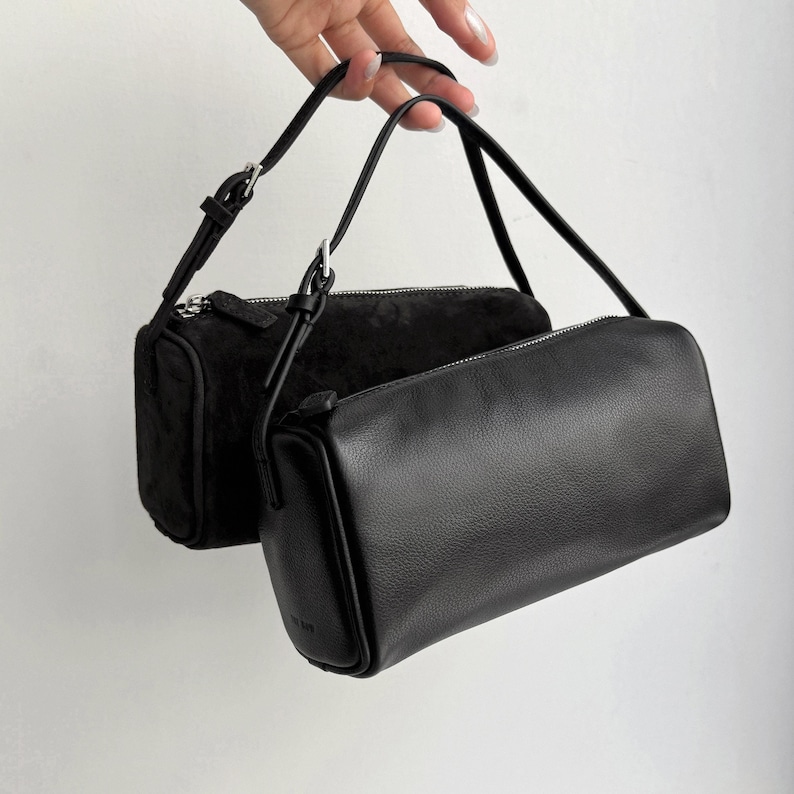 90s Leather Pouch, 90s Bag, Women's Small Top Handle Bags, Mini Tote Bags image 1