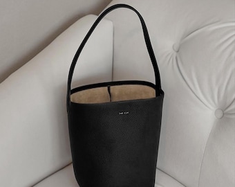 Leather Tote Bags, Minimal Design Top Handle Bags, Bucket Bags