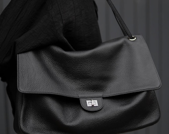 Genuine Leather Tote Bag, Slouchy Style Shoulder Bag, Everyday Handbags