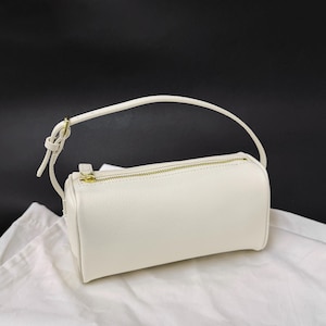 90s Leather Pouch, 90s Bag, Women's Small Top Handle Bags, Mini Tote Bags Ivory Pebbled-gold