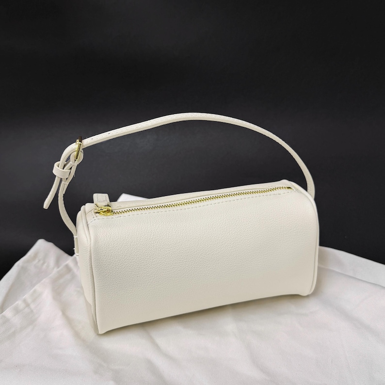 90s Leather Pouch, 90s Bag, Women's Small Top Handle Bags, Mini Tote Bags Ivory Pebbled-gold
