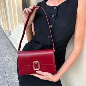 Red Shoulder Bag, Elegant Leather Purse, Smooth Leather Handbags
