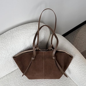 Genuine Suede Tote Bag, Suede Leather Shoulder Bags, Women&#39;s Large Tote Bag