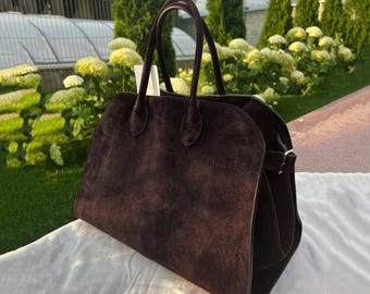 Suede Tote Bag, Large leather Tote Bags, Minimal Design Handbag