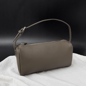 90s Leather Pouch, 90s Bag, Women's Small Top Handle Bags, Mini Tote Bags Taupe Pebbled