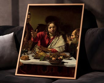 Poster Caravaggio's avondmaal bij Emmaüs | Renaissance muurkunst (24" x 36")