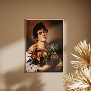 Junge mit Obstkorb von Caravaggio Gemälde Poster | Große Wand Kunst Geschenk | Drucken | Renaissance | 60cm x 90cm |