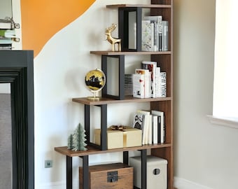Shelf Bookshelf L-Shape Freestanding Ladder Corner Bookcase in Modern Minimalist Style Multipurpose Storage Display Rack for Living Room
