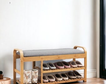 Shoe Bench, 2/3-Tier Shoes Rack Stool with Seat Cushion, Shoe Stand Shelf Storage Organiser Unit for Hallway Entryway Living Room