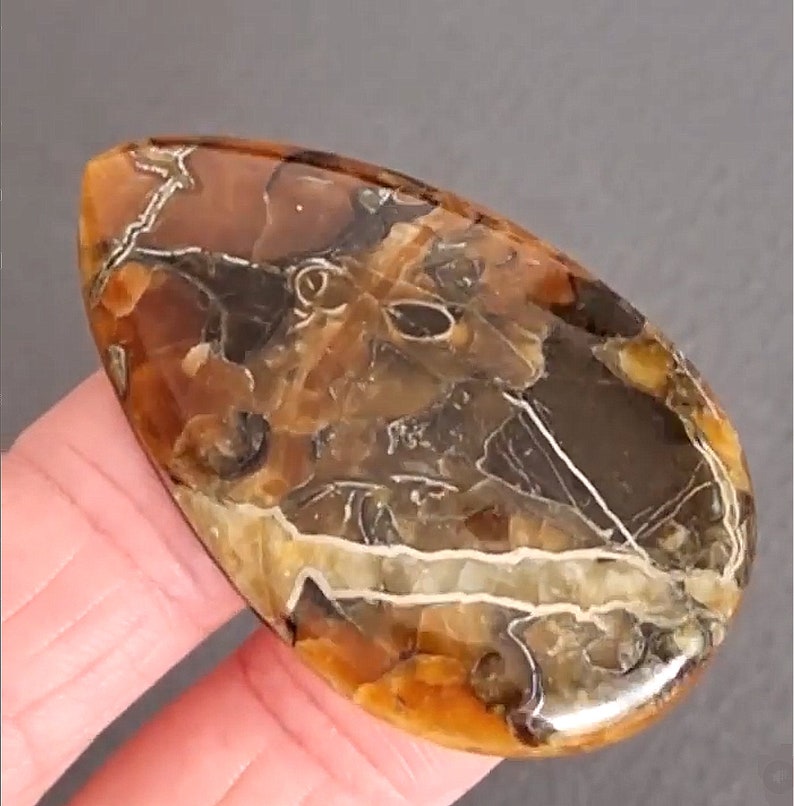Rara simbicite-ammonite di alta qualità con cabochon in pietra naturale di pirite d'argento 49 x 30 x 6 mm, cabochon per gioielli, pietra russa immagine 2