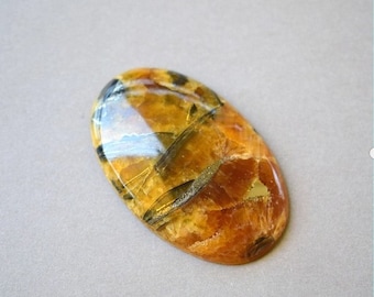 Rara simbicite-ammonite di alta qualità con cabochon in pietra naturale di pirite d'argento 50 x 31 x 7 mm, cabochon per gioielli, pietra russa