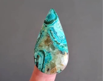 Crisocola rara con piedra de cabujón smithsonita, 44 x 23 x 5 mm, cristal de crisocola natural, piedra preciosa azul y verde, cabujón para joyería