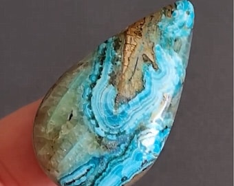 Rare Chrysocolla with Smithsonite Cabochon Stone, 40 x 21 x 6 mm, Natural Chrysocolla Crystal, Blue & Green Gemstone,  Cabochon for Jewelry
