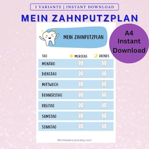 Plan de cepillado de dientes infantil | Plan semanal para cepillarse los dientes | Rutina de cepillado de dientes para niños | Cuidado dental para niños | Aprende a cepillarte los dientes | Descarga instantánea |
