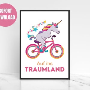 Decoración de pared habitación infantil | Póster de pared unicornio | Tamaño A4 y A3 | Descarga instantánea | Habitación de niñas | Dormir bien decoración de pared | Póster unicornio