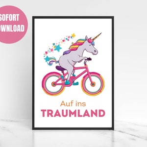 Wall decoration children's room | Wall poster unicorn | A4 & A3 size | Instant download | Girls' room | Sleep well wall decoration | Poster unicorn