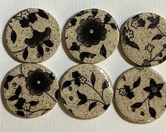 Ceramic tie-on flowers 1.5” diameter left to right 1,2,3,4