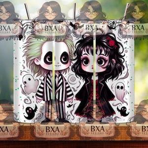 Beetle juice and Lydia PNG for sublimation skinny tumbler