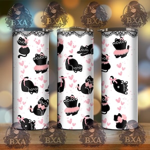 Coquette Kitty PNG for sublimation skinny tumbler