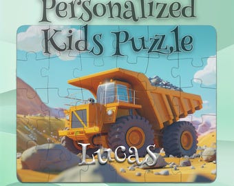 Personalisiertes Kipplaster-Puzzle für Kinder – STEM-Lernpuzzle – Fantasieanregend – Kleinkind-freundliches Spielzeug – Leicht zu greifende große Teile