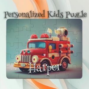 Personalized Vintage Fire Engine Puzzle for Kids – Developmental Gift – Preschool Learning – Problem-Solving Puzzle – Easy-Grip Large Pieces