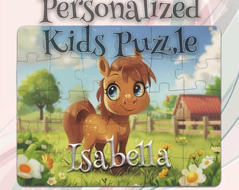 Gepersonaliseerde paardenpuzzel voor kinderen – Vroegschoolse activiteiten – Gepersonaliseerde aandenkenpuzzel – Leren is leuk – Grote stukken met gemakkelijke grip